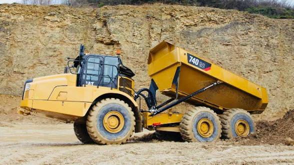 CAT 740 articulated dump truck in a quarry